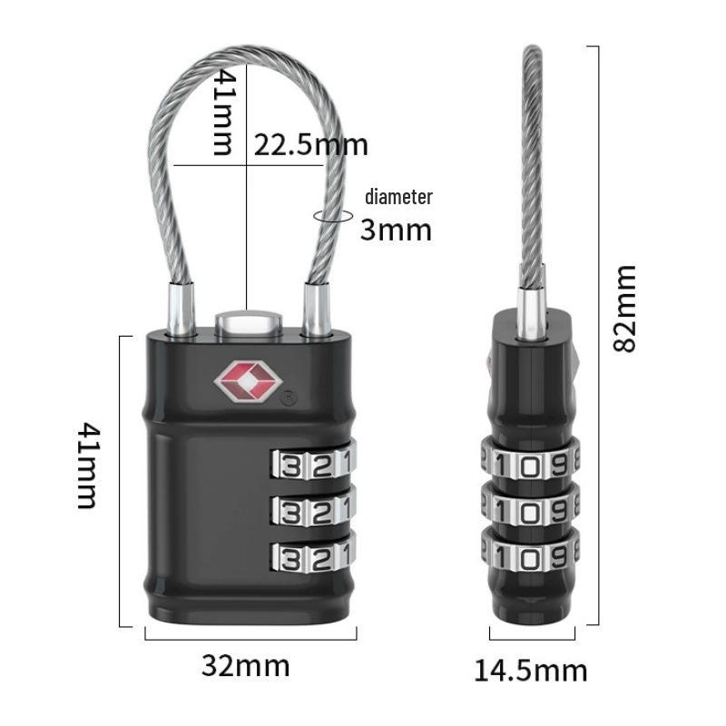 TSA-Approved Zinc Alloy Travel Cable Padlock with 3-Digit Combination