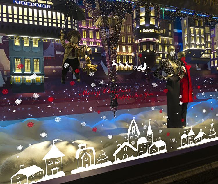 Christmas Ice & Snow Town Window Decal - Warm & Romantic Sticker XH-0731