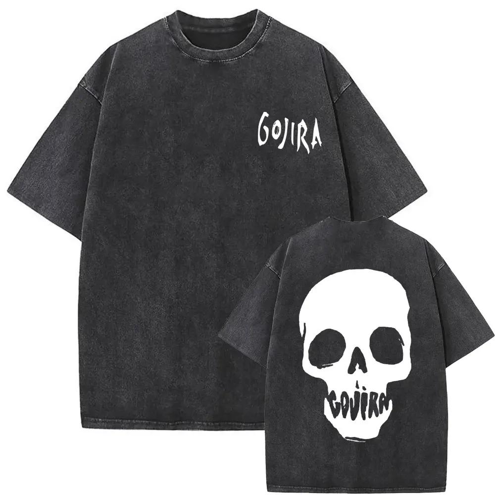 Washed Vintage Metal Rock Band Gojira Skeleton Graphic T-shirt Men Women Fashion Man Streetwear
