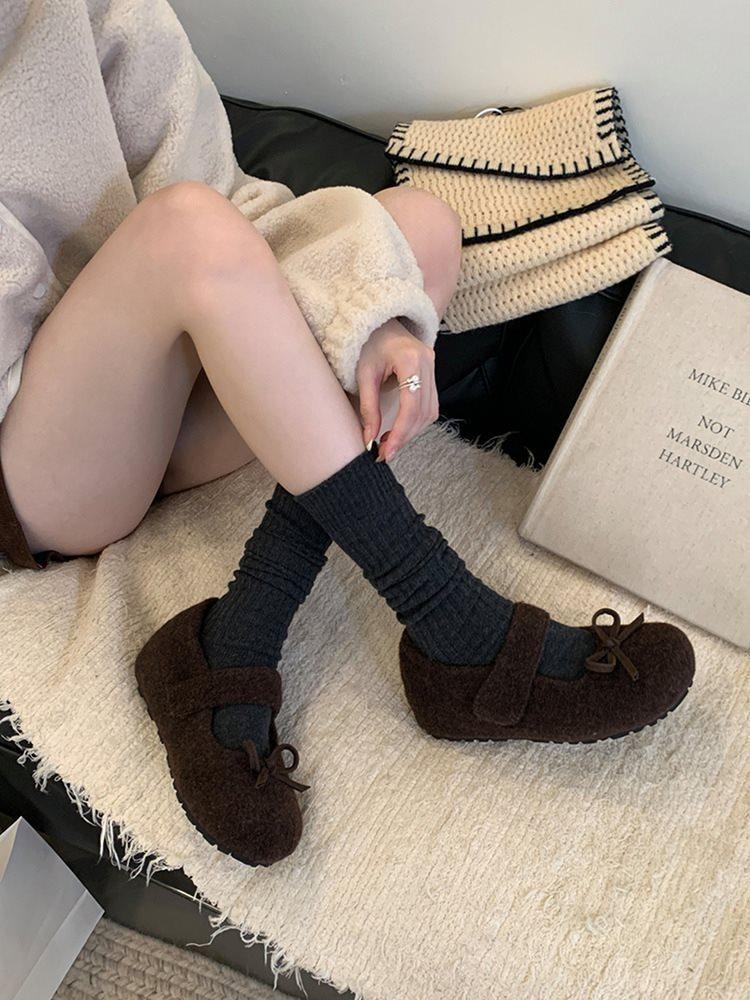 Hair shallow bow 2025 new autumn height increase Mary Jane shoes versatile small fragrant French round head single shoes