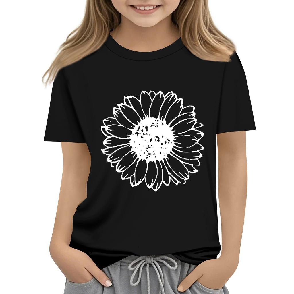 Summer Kids Round Neck Top Sunflower Short Sleeve T-shirt Top