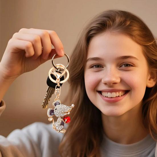 Cute Mouse Keychain Sparkling Rhinestone Mouse Keychain Colorful Enamel Rat Charm with Key Ring Gift for Men Women