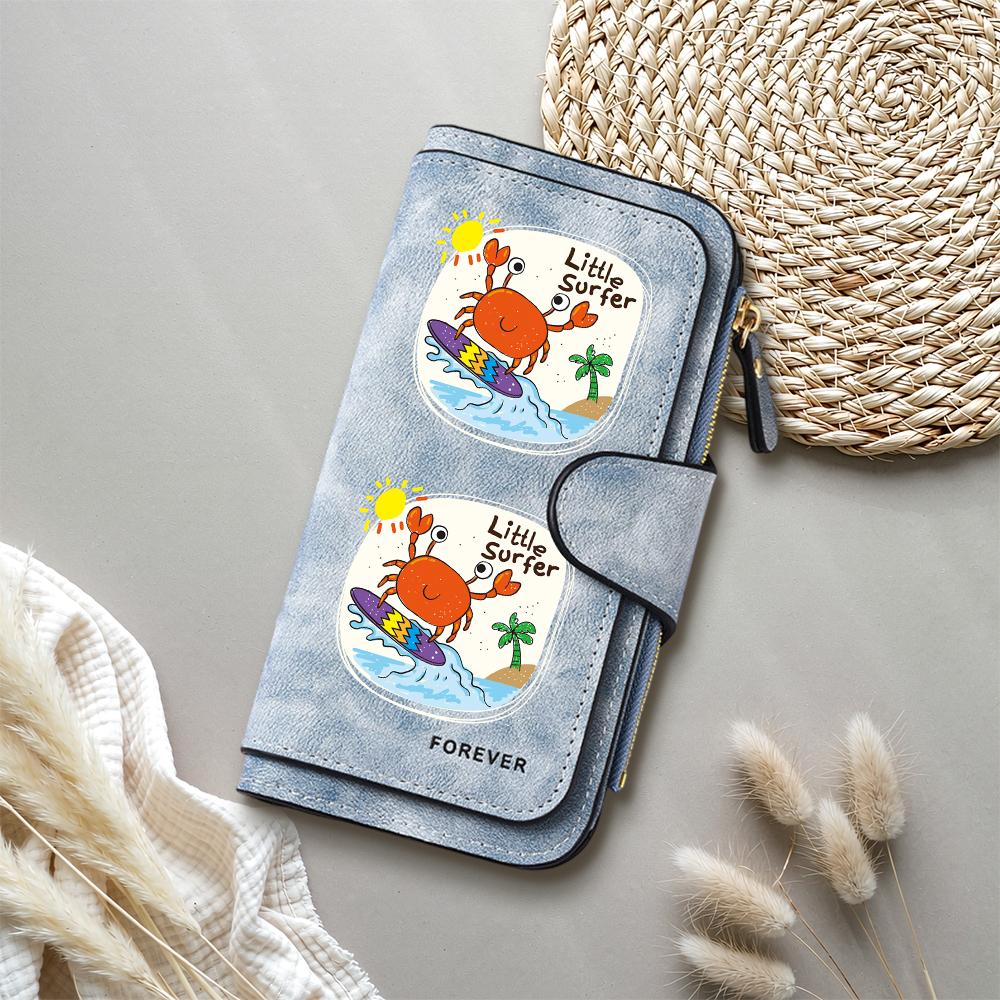 Cute Crab Pattern Long Wallet Fashion Casual Large Capacity Portable Credit Card Holder Daily Use Purse