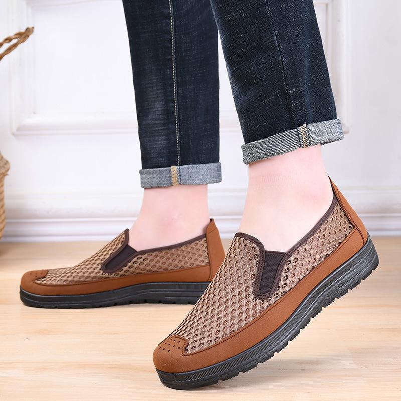 Summer mesh shoes men's old Beijing mesh shoes breathable dad shoes middle and old hollowed casual shoes mesh soft sole work shoes