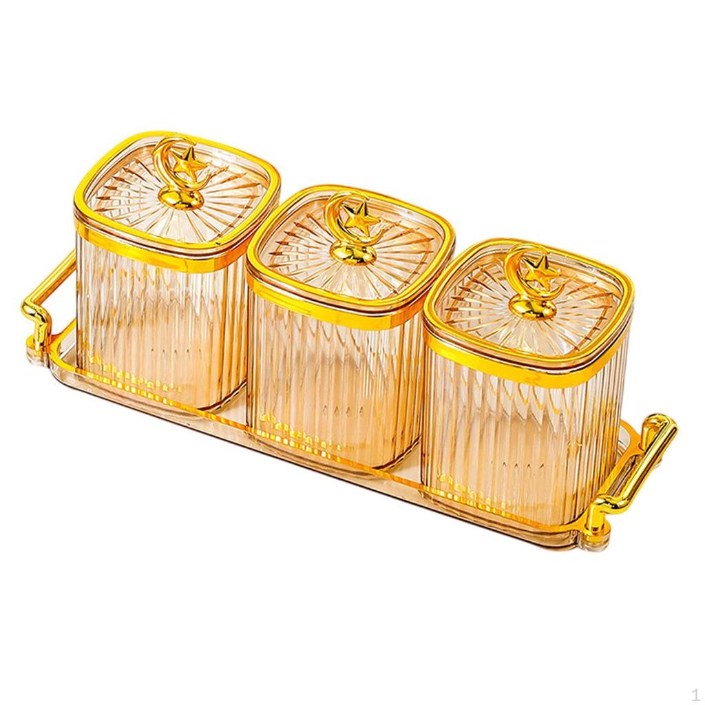 Appetizer Tray with Dividers, Food Container for Snacks And Treats, Three Cookie Jars