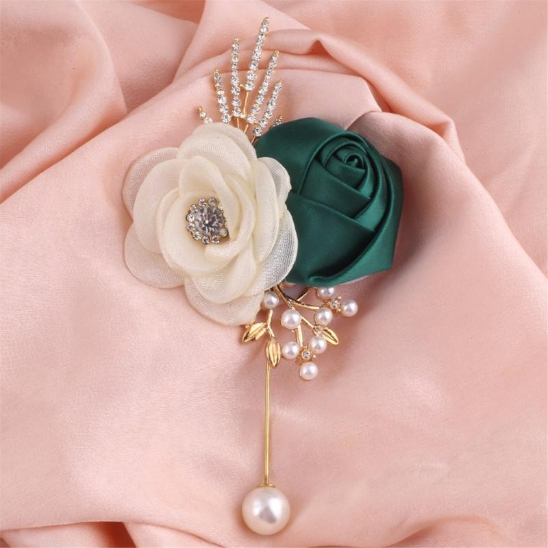 Handcrafts Wedding Corsage with Fabric Camellia Rose Design For Bridal Wedding Ceremony And Formal Event Dressingup 4PCS
