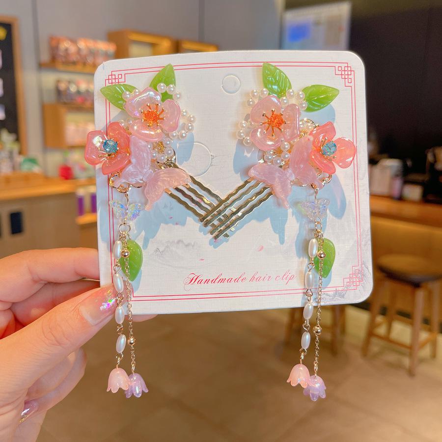 Chinese Style Hanfu Hairpin Set for Girls - Includes Hair Clips, Swaying Tassels, and Butterfly Accessories