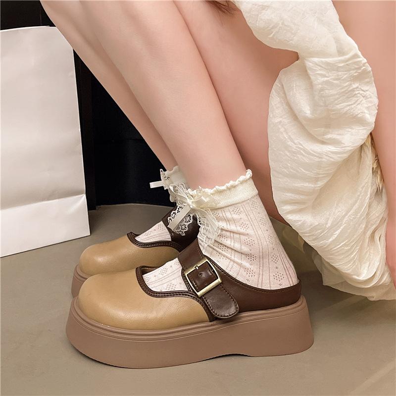 

Туфли-шлепанцы с большой головой и толстой подошвой, женские, весна 2025, новые, ретро-модные, с кожаной пряжкой, на небольшом каблуке, полушлепанцы 40