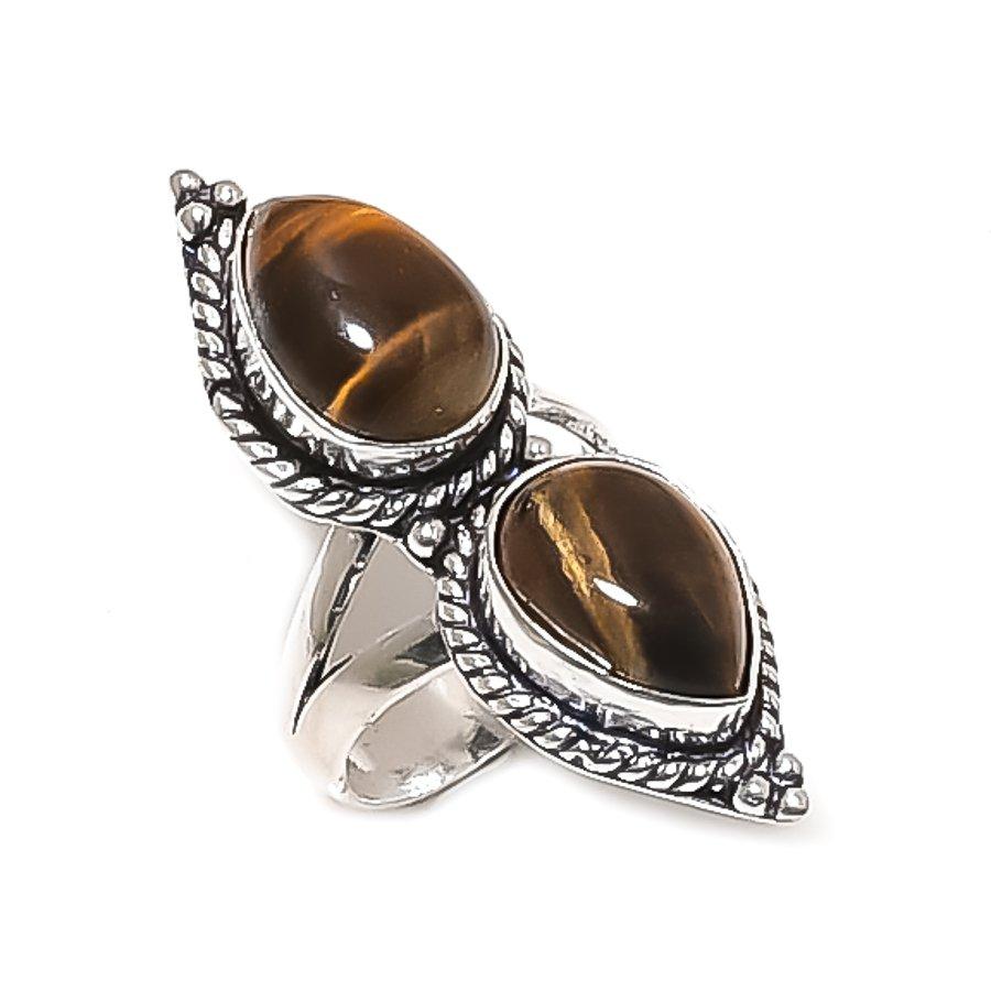 

Natural Tiger Eye Gemstone Handmade 925 Sterling Silver Jewelry Ring Size 8 ETC-13959