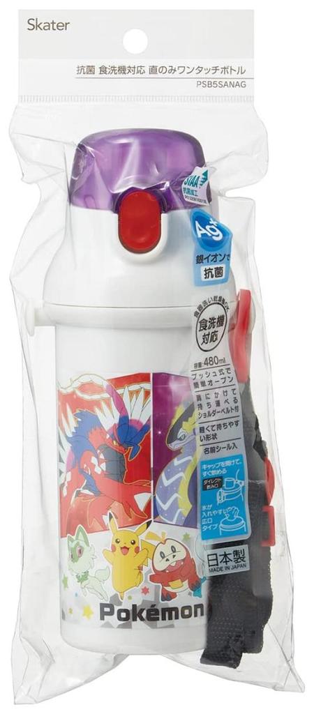 Skater Water Bottle, 480ml, Pokémon 23 Design, for Kids, Plastic, Made in Japan, PSB5SANAG-A