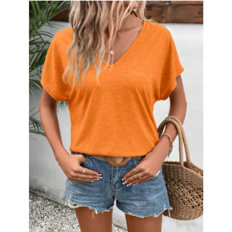 Kurzärmeliges Damen-T-ShirtV-Ausschnitt Lässiges Sommeroberteil,dünn und Modisch Vielseitig