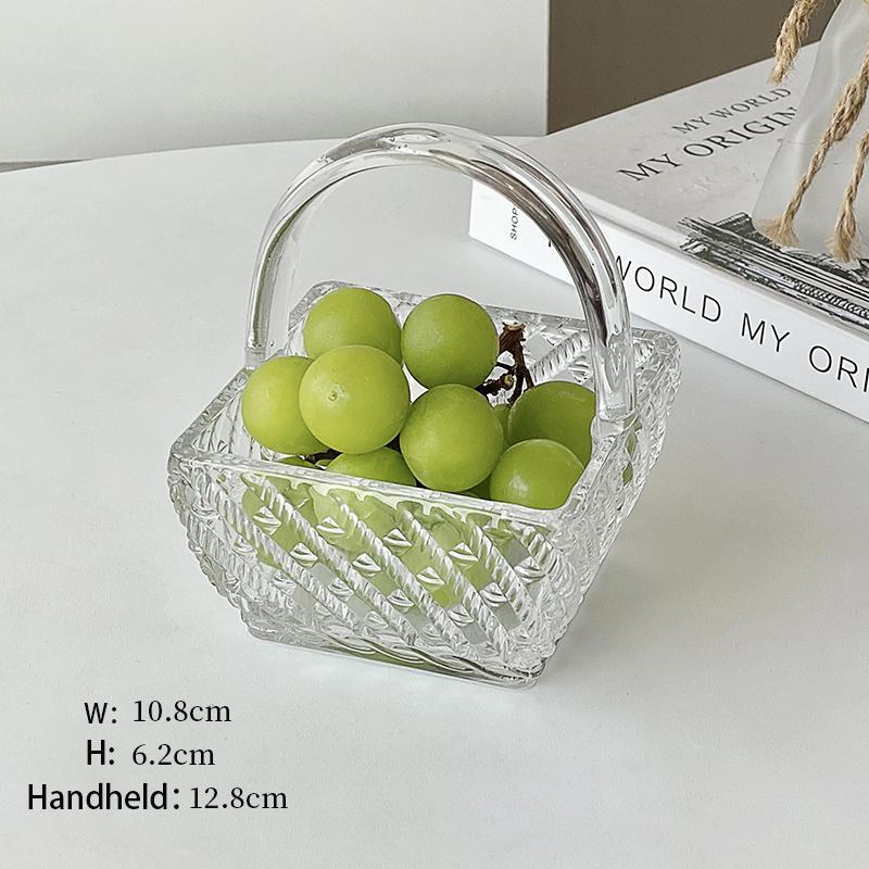 High Beauty Relief Rattan Woven Glass Fruit Basket Living Room Household Portable Dim Sum Tray European Transparent Snack Plate