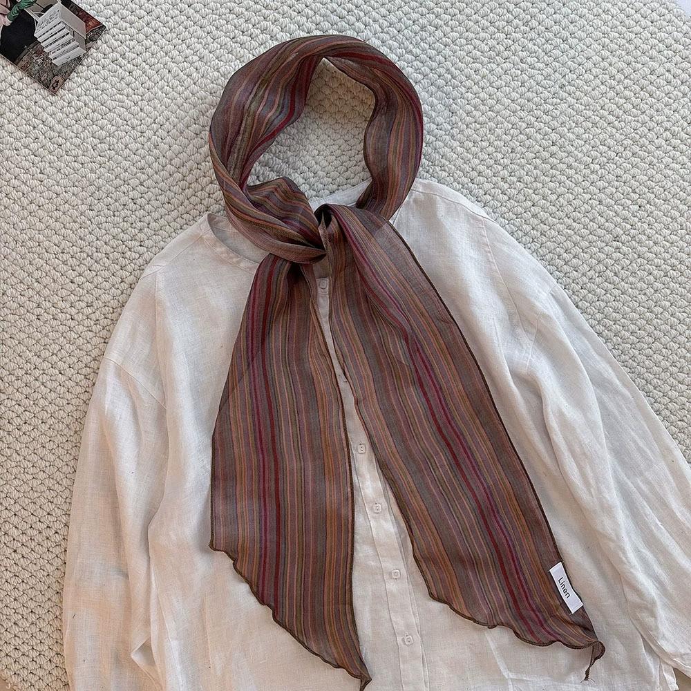 100% Linen Breathable Long Spring and Autumn Scarf For Women Original Style Artistic Neck Protection Soft Scarves 14x170cm