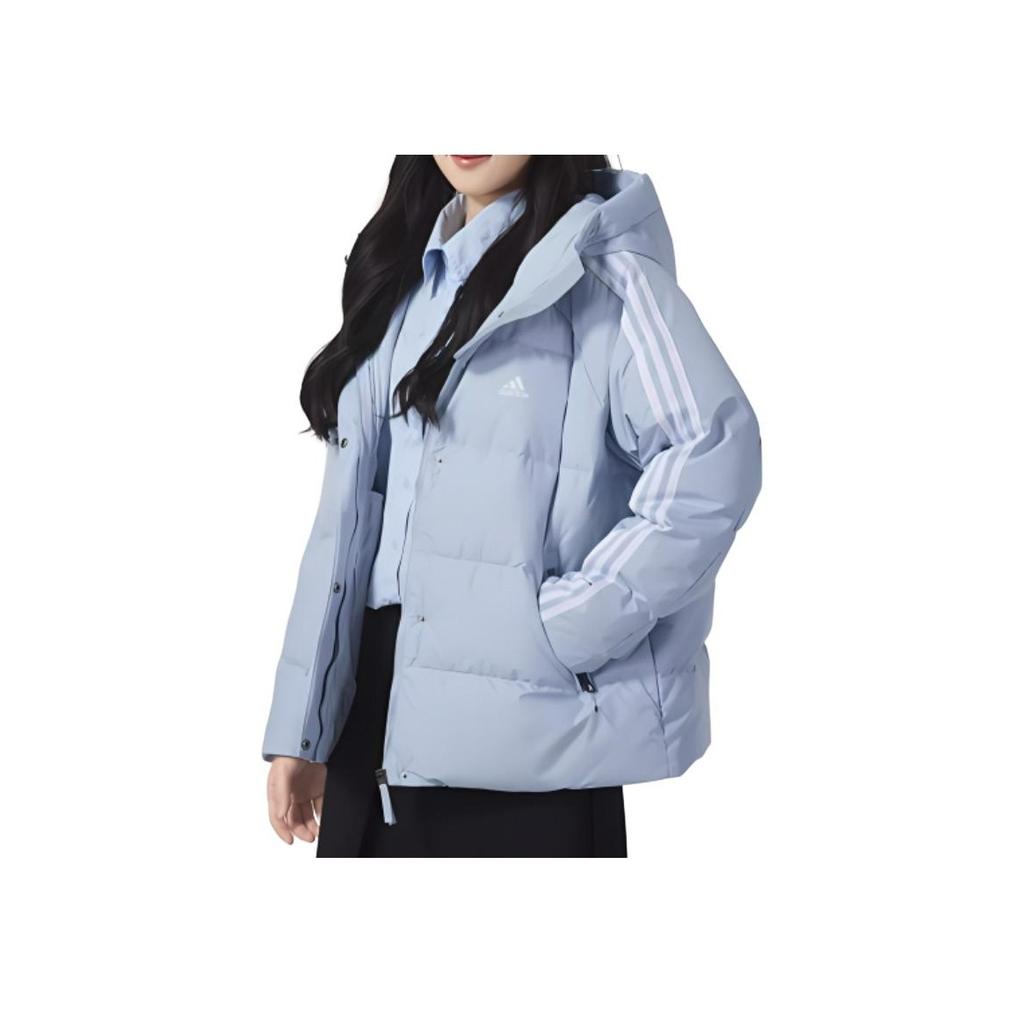 Adidas Logo Print Three-Stripe Zip-Up Hooded Down Jacket Women Outerwear Miracle-Blue IT8718
