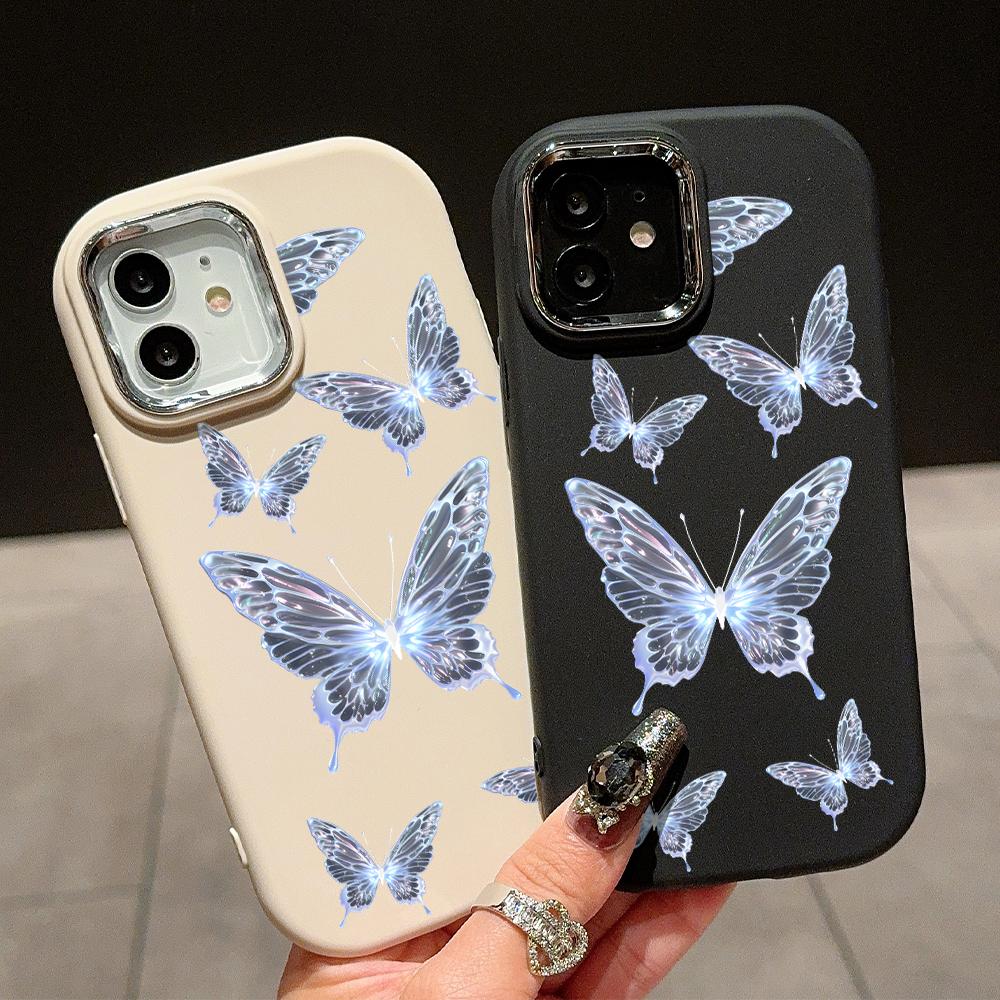 Jednobarevný stříbrný okraj čočky měkký tekutý silikon nárazuvzdorný obal na telefon pro iPhone Samsung Huawei Honor Xiaomi Redmi OPPO Realme Vivo Infinix Tecno