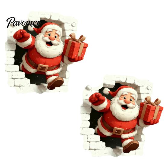 Xmas Home Decor Christmas Santa Wall Stickers, 3D Claus Reindeer Break-Through Self-Adhesive Indoor Outdoor Holiday Ornaments Decal, Removable Window