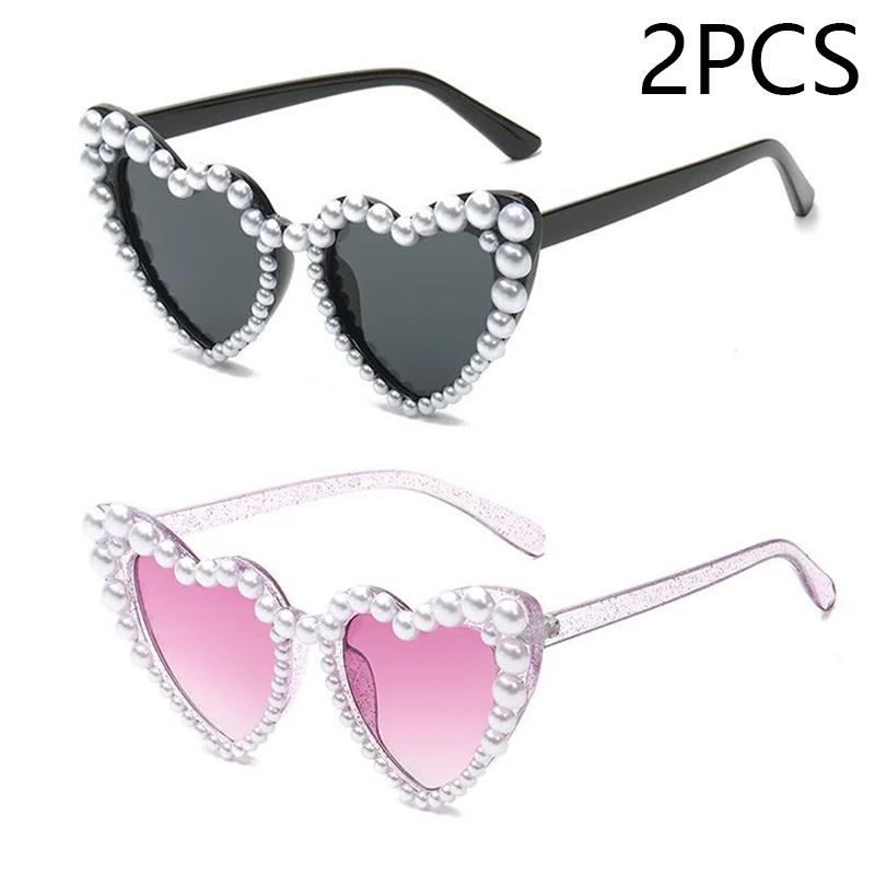 New In Luxury Fine Shimmering Love Pearl Sun Glasses Women Heart Glasses Casual Bling Sunglasses Lentes  Mujer