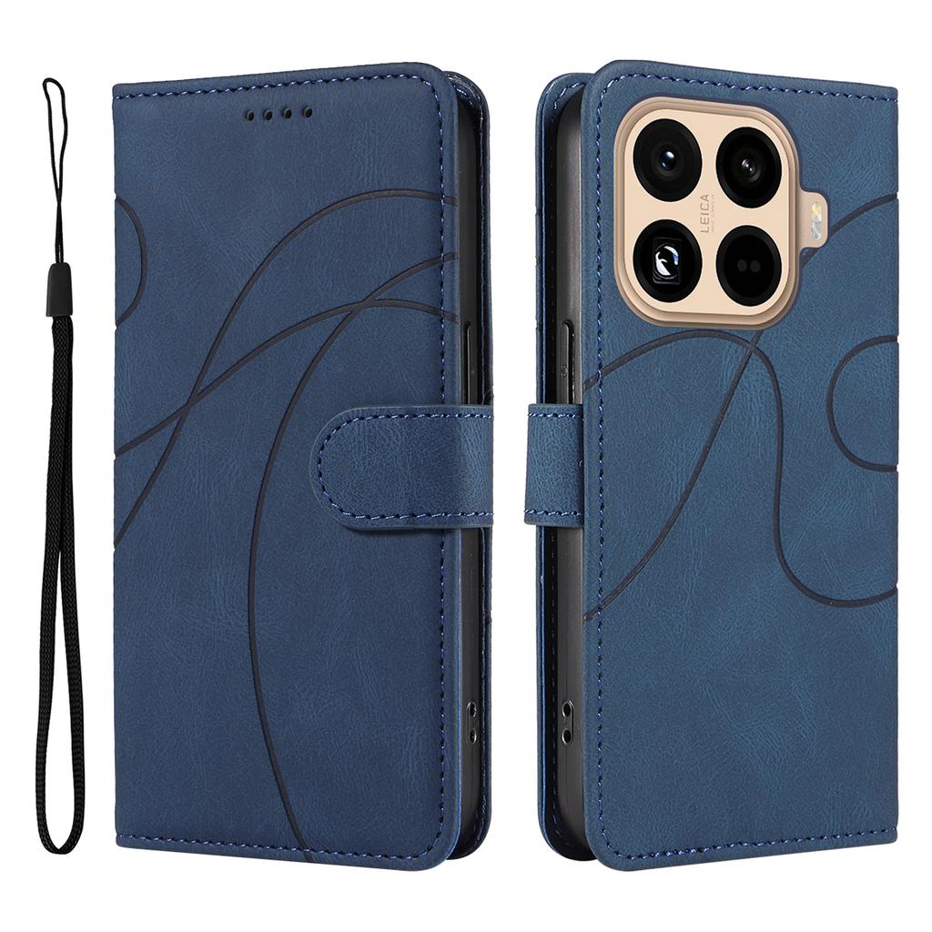 For Xiaomi 15T Pro Wallet Case Leather Phone Cover Stand with Curved Line Design - Black