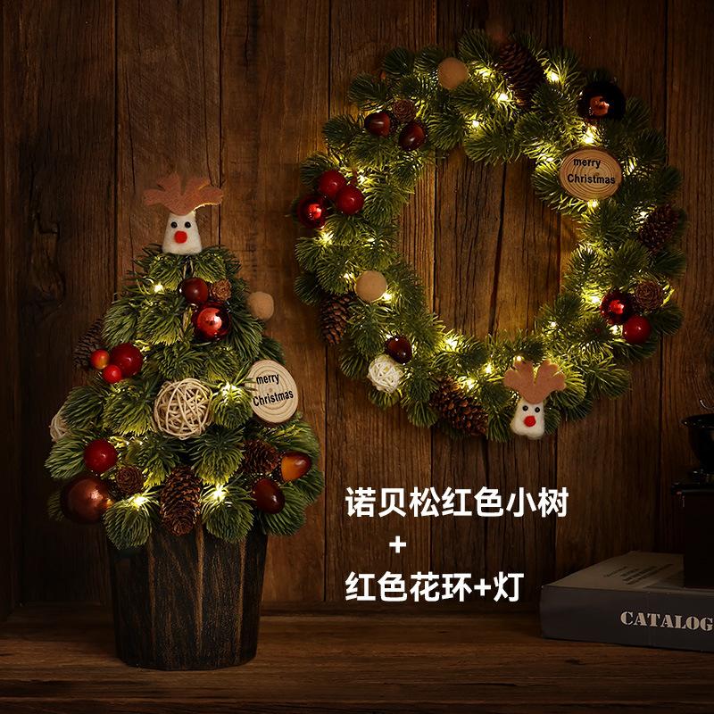 Handmade PVC Christmas Wreath Hanging Ornament Indoor Small Pine Needle Cones with Upside Rattan Bow Pendant Indoor Decorations