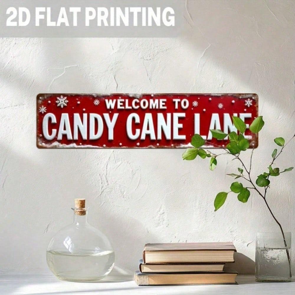 Vintage Metal Sign Candy Cane Lane Retro Christmas Wall Decor