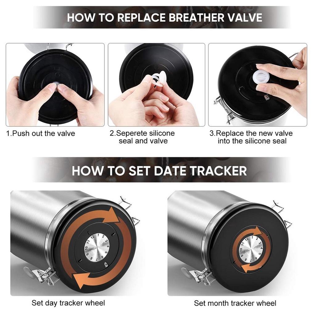 1L/1.5L/2L Storage Canister Set For Tea Rice Spices Herbs Food Storage With coffee Scoop 4.72x4.13inch Stainless Steel Airtight Coffee Container