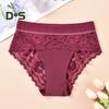 Women Underpants High Waist Hollow Out Lace Soft Breathable Anti Septic Stretchy Moisture Wicking Flower Embroidery Mesh Lady Panties Briefs