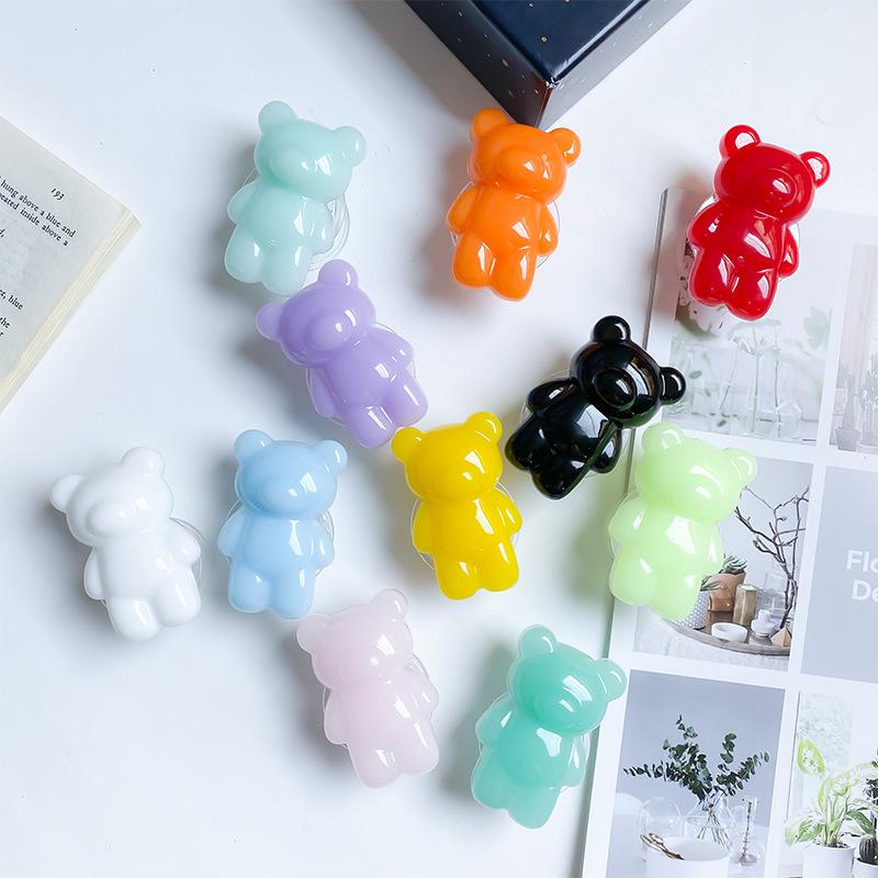 Epoxy Three-Dimensional Color Bear Mobile Phone Airbag Bracket Cute Transparent Paste Retractable Wind Ring Buckle