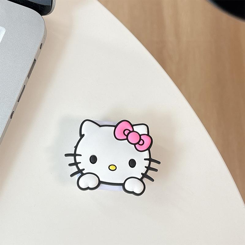 Cartoon Kt Cat Flip Mirror Mobile Phone Airbag Bracket Paste Type Portable Makeup Mirror Retractable Ring