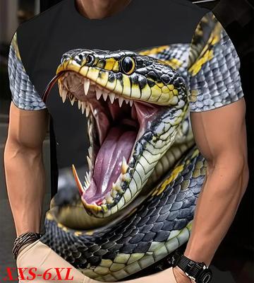 XXS-6XL Büyük Beden Tişört Moda 3D Baskılı Yılan Grafik Tişört Erkekler İçin Oversize Tişört Yaz Kısa Kollu Tişörtler Üstler