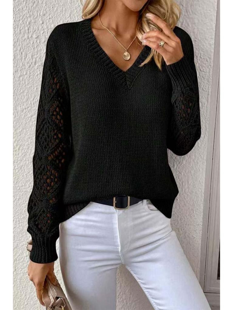 Spring/Autumn Women's Long Sleeve Hollow Knitted Pullover Sweater
