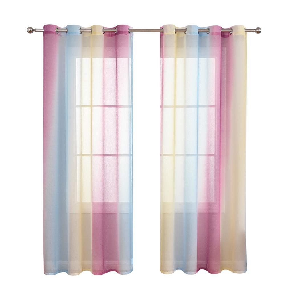Modern Gradient Color Tulle Curtains Living Room Decoration Ombre Voile Window Drapes Kitchen Bedroom Panels Curtain With Eyelet Sheer Polyester