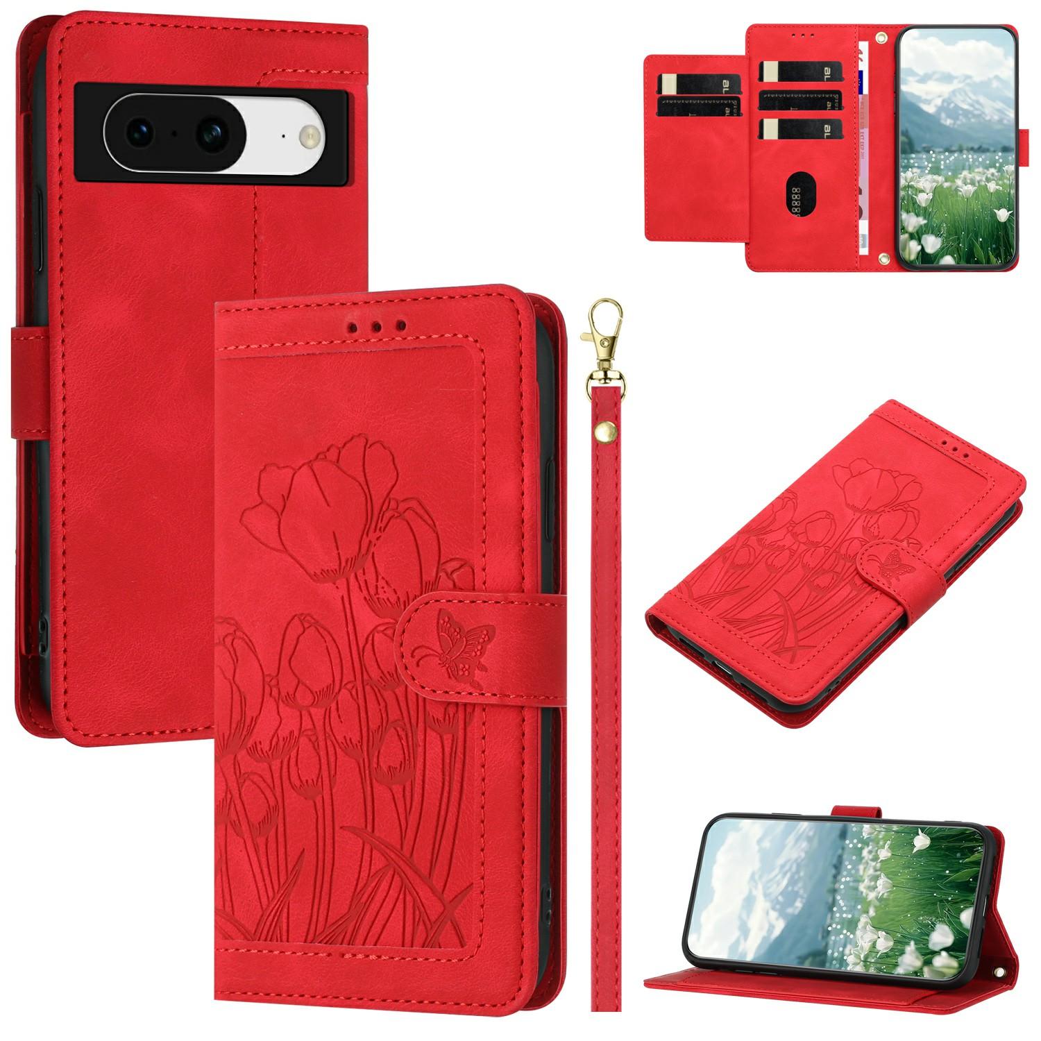 

For Google Pixel 8 Case Tulip Leather Phone Cover with 5 Card Slots Wallet D