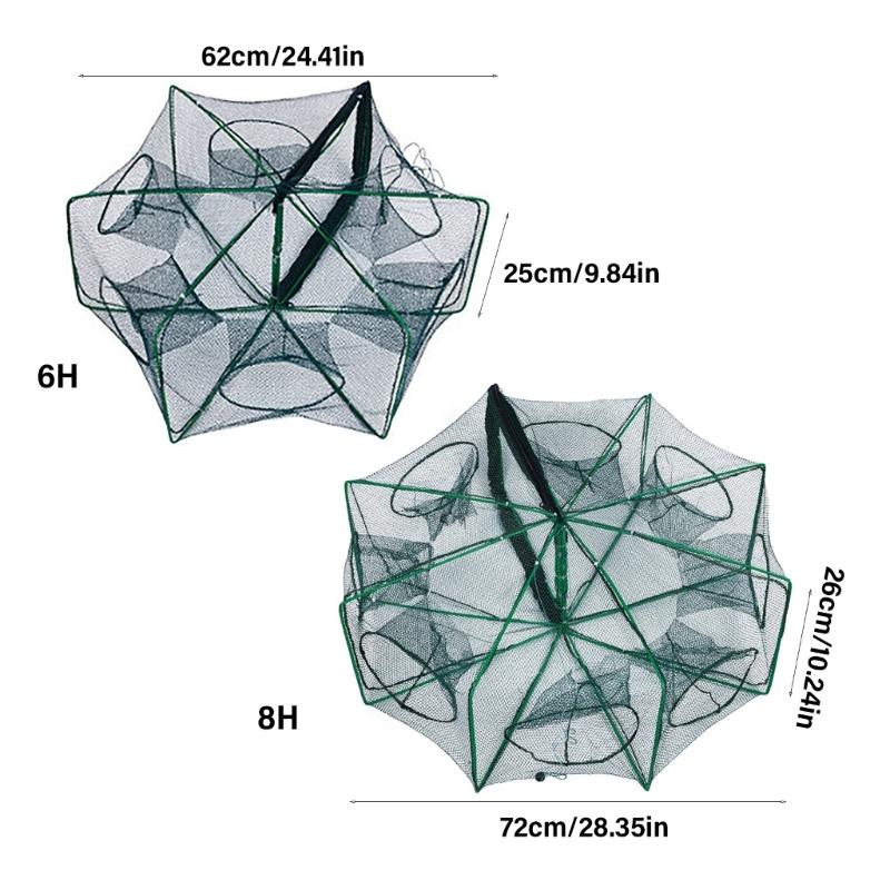 Fishing Shrimp Cage Baits Mesh Net Foldable Fish Trap Cage 6/8 Hole Folding Fishing Net Automatic Fishing Trap Net