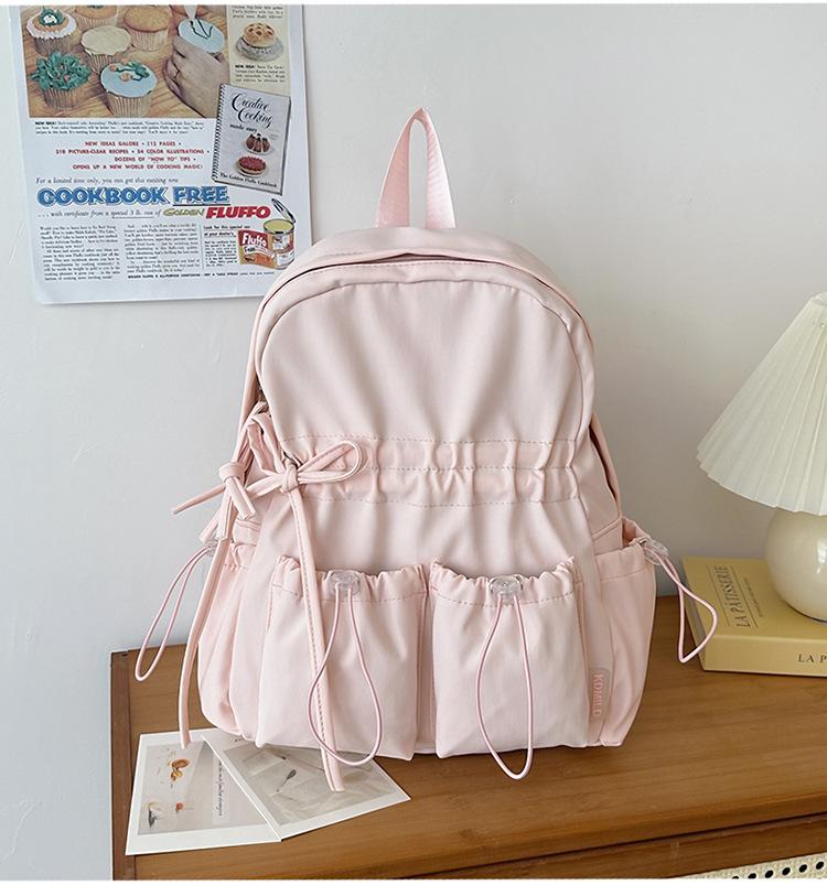 Schoolbag Niche Design Pleated Backpack Women Travel Lightweight Cute Bow Schoolbag Junior High School Girls College Student Backpack