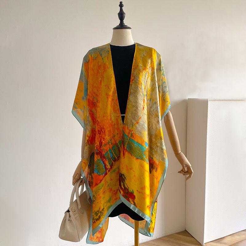 Summer Sunscreen Design Satin Silk Forked Shawl Hijab Scarf Women Fashion Beach Stole Wraps Bufanda Female Headkerchief Echarpe