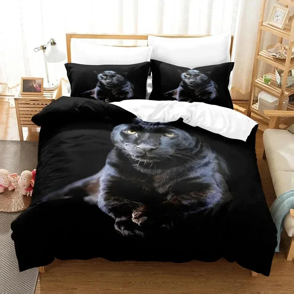 Black Leopard Duvet Cover Set Queen King Full Twin Size Print Bedding Set Wildlife Comforter Cover Microfiber Quilt Cover