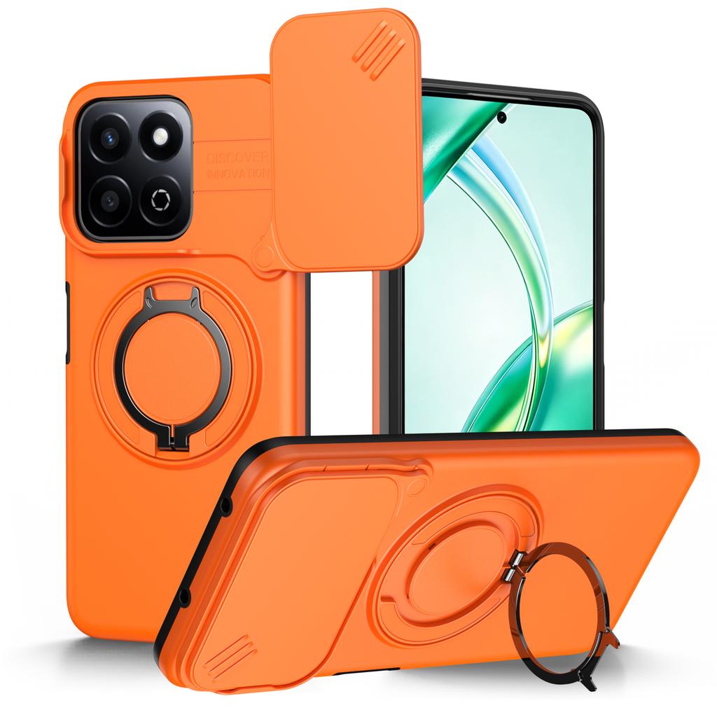 Sliding Camera Lens Cover Armor Phone Case For Honor 200 Smart 5G X7C Magnetic Metal Ring Stand TPU Plastic Shockproof Shell