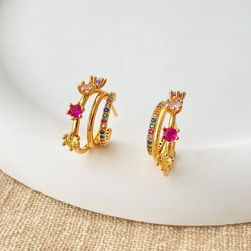 Delicate Rose Flower Design Light Luxury 18k Gold Plated Copper Stud Earrings For Women