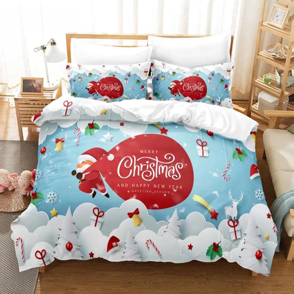 

Blue Christmas Duvet Cover Set Queen Size Luxury King Full Single Double Bed 3D Quilt Case Linen Pillowcase Twin Bedding Sets 70x133cm 2pcs