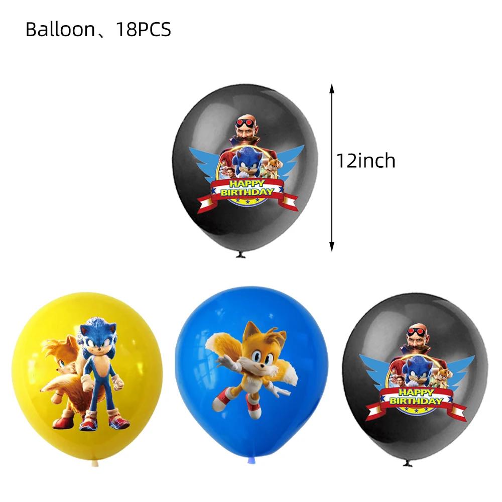 New Cartoon Sonic Party Supplies Boys Birthday Party Disposable Tableware Set Paper Plate Cup Napkin Balloon Baby Shower Decor
