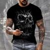 Horror Death Summer Men's Breathable Round Neck T-shirt Skull Print Halloween Street Hip Hop Casual Outdoor Top