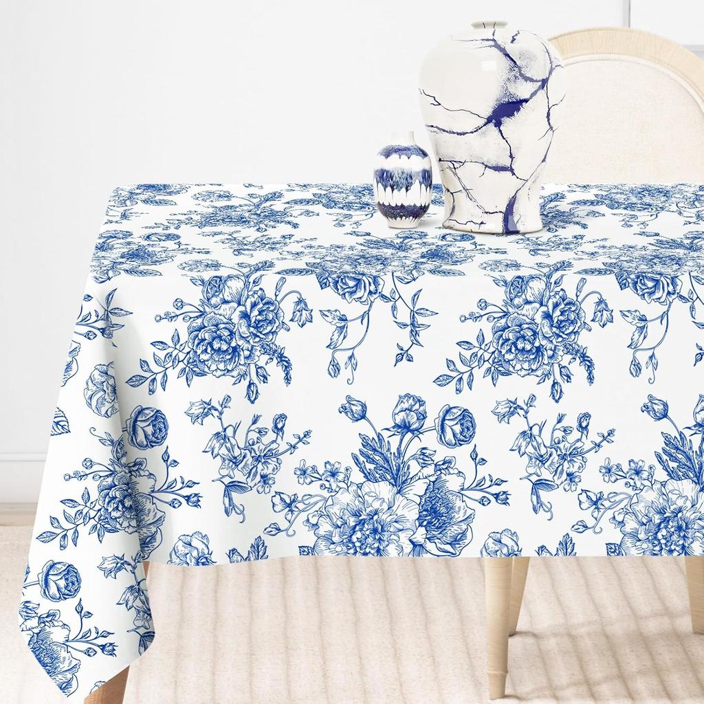 Blau-Weißes Porzellan Blumenmuster Wasserdichte Tischdecke Feier Party Dekoration Wiederverwendbare Rechteckige Tischdecke Hochzeitsdekorationen