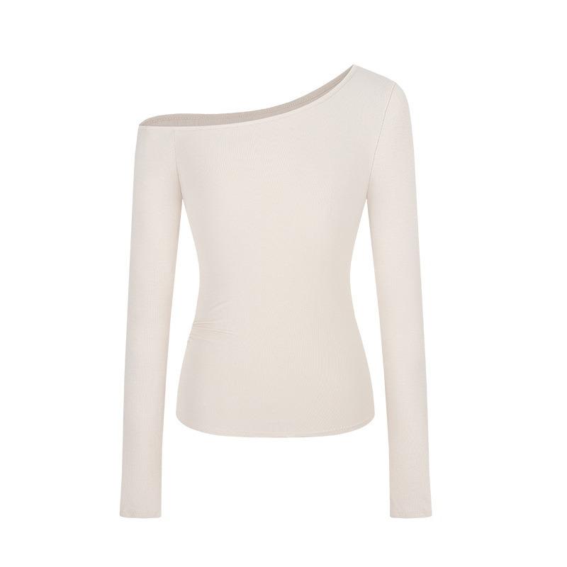 Women Off Shoulder Slim Fit Long Sleeve Solid T Shirt Casual Basic Daily Top