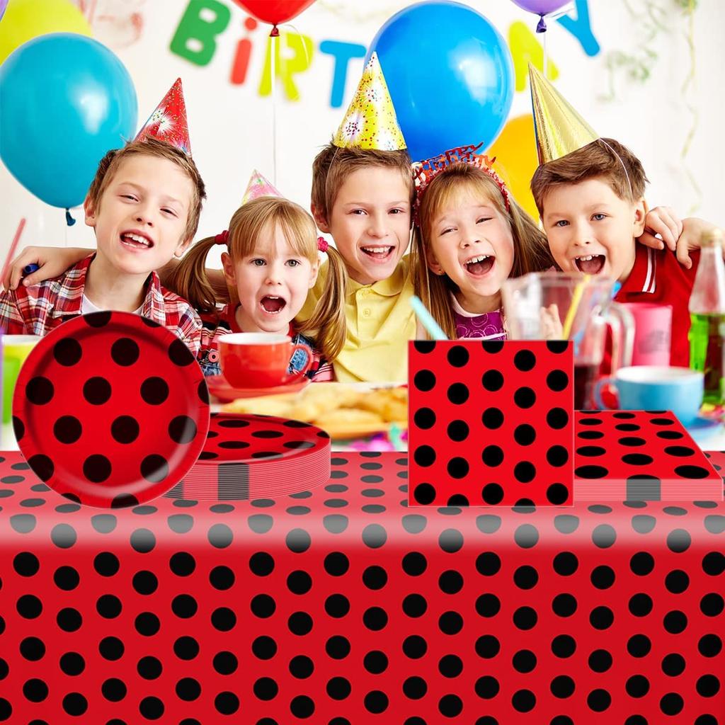Marienkäfer Geburtstag Dekoration Partyzubehör Tischdecke Becher Kinderspielzeug Rot und Schwarz Niedliches Spielzeug Kinder Babyparty Zubehör