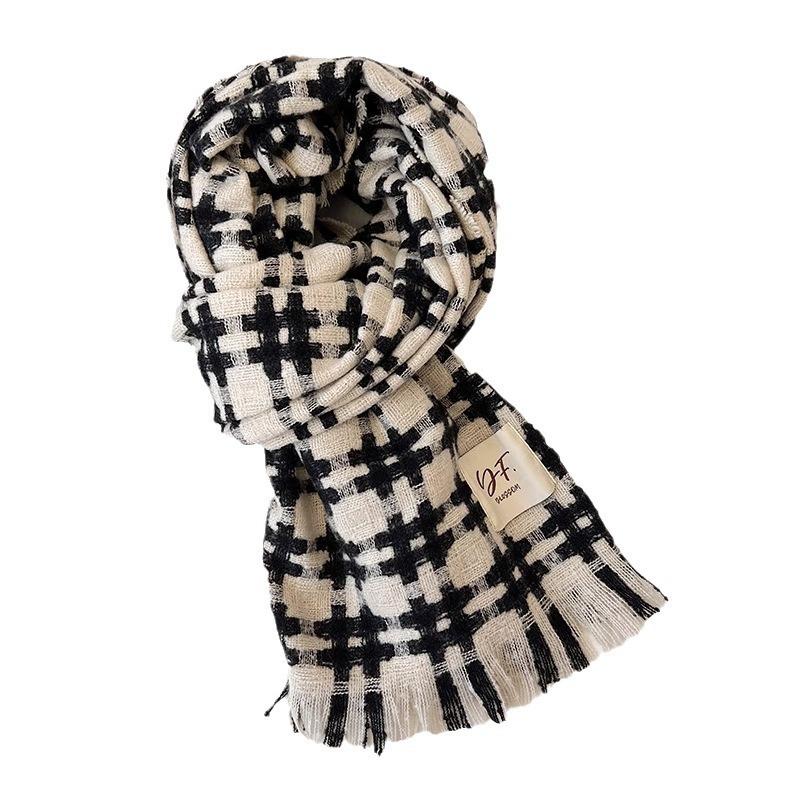 Plaid scarf winter women's new high-end couple versatile thickened warm large shawl imitation cashmere scarf
