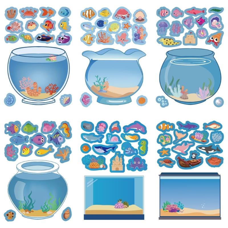 Cartoon Fish Tank Sticker Miniature Scene Sticker for Water Bottle Scrapbooking Journal Phone Case Laptop Nursery Wall
