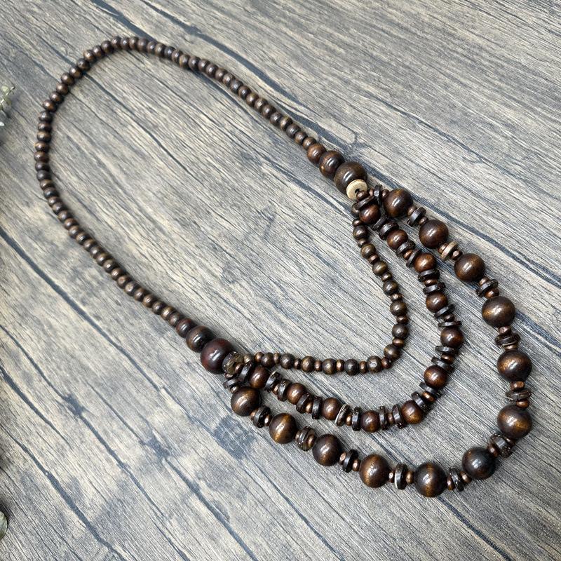 JMXD Boho Chic Ethnic Handmade Beaded Long Necklace Vintage Layered Wooden Beads Tribal Statement Sweater Chain