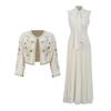Retro Palace Heavy Industry Diamond-encrusted Two-piece Embroidery Coat Slim Sleeveless Dress Suit Women's