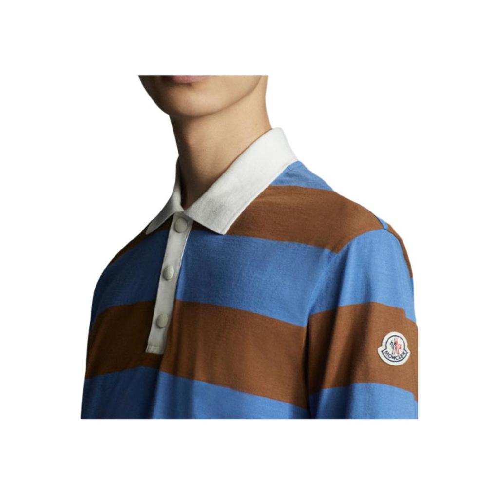 Moncler Ss22 Color Block Striped Logo Print Short Sleeve Polo Shirt Men polo shirts Blue H10918A00016899NN706