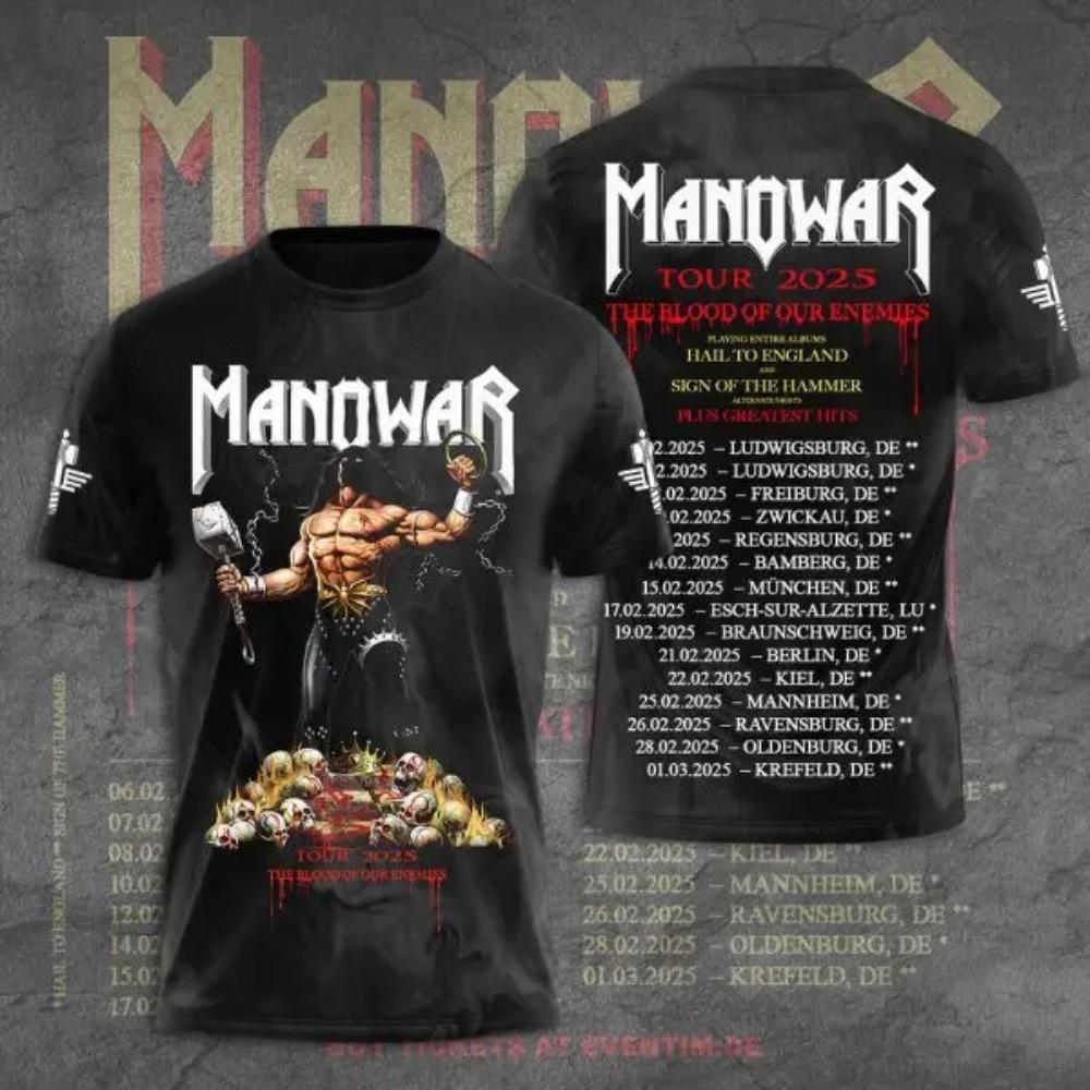 Rock Manowar Band 3D Tištěná trička Pánská Dámská Hip Hop Krátký Rukáv Tričko Harajuku O-Výstřih Tričko Top Oversized Unisex Y2k Oblečení